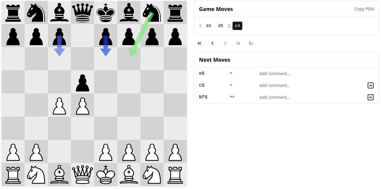 Chesso app interface showing Queen's Gambit opening